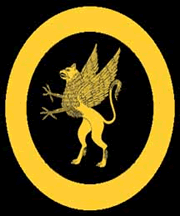Sable, a griffin segreant within an annulet Or.