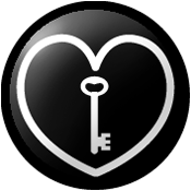 SCA Chatelaine Badge: Sable, a key palewise, wards to base, within a heart voided Argent