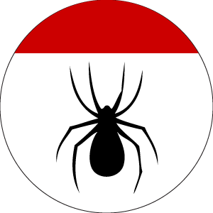 SCA Webminister Badge: Argent, a spider tergiant Sable a chief Gules.